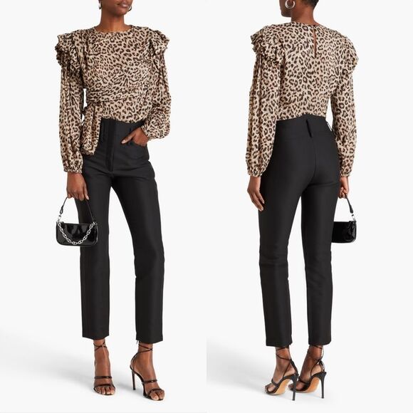 🆕️ IRO Magena Fil Coupé Chiffon Puff Sleeve Ruffle Long Sleeve Blouse Leopard - Picture 2 of 15